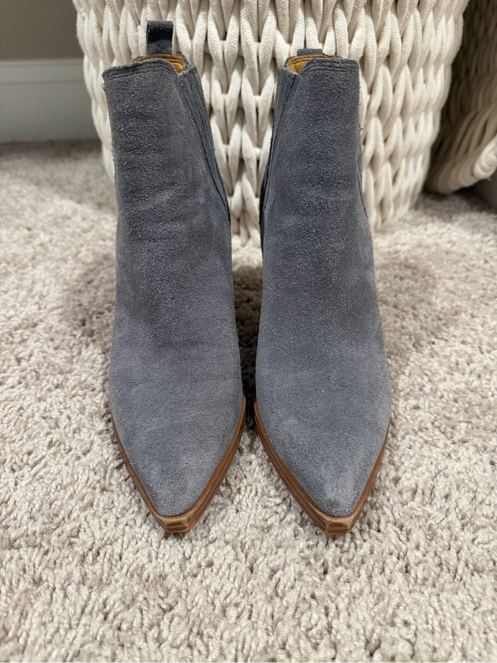 Marc Fisher Grey Suede Pointed Toe Chelsea Booties